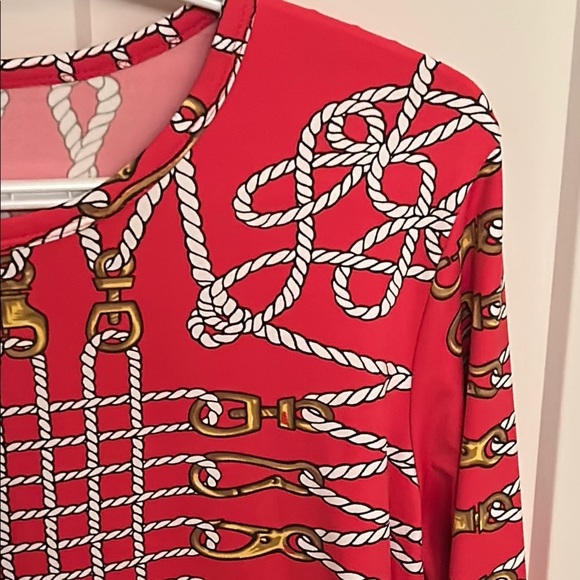 J. McLaughlin Red, White & Gold Nautical Rope Design Top, size M - Picture 9 of 10
